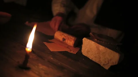 Monks prepare the parchment to write Stock-Footage 25501528