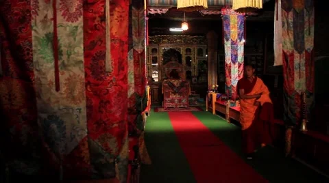 Monks sitting together in the hall Stock Footage 62923811