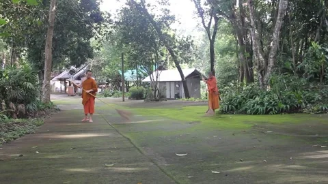 Monks Sweeping Stock Footage 160447716