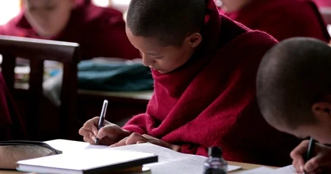 Monks Taking Notes During Dalai Lama Speech In Dharamsala, India Stock Footage 96544599