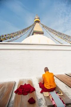 Monks in the tower bridge before Stock Photos
