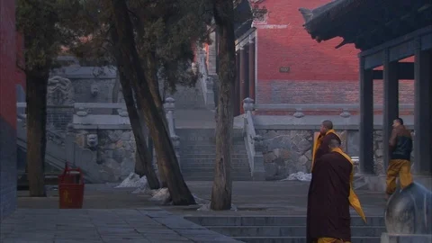 Monks walking in Shaolin temple Stock Footage 89813077