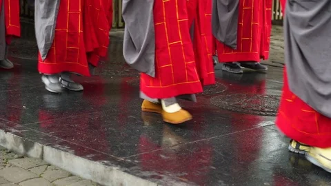 Monks walking in temple Stock Footage 88677239