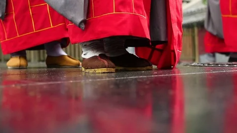 Monks walking in temple Stock Footage 88677280