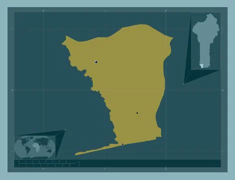Mono, Benin. Solid color shape. Locations of major cities of the region イラスト素材