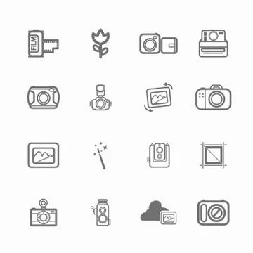 Mono camera icons and menu camera icons  on  white paper set  Stock Illustration