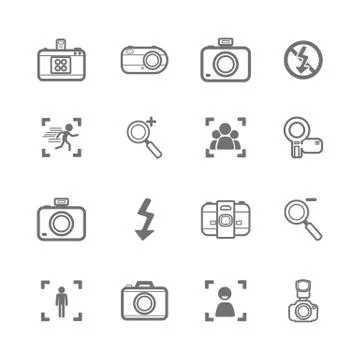Mono camera icons and menu camera icons  on  white paper set  Stock Illustration