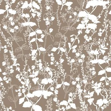 Mono color wild herbs and grasses in flat style on craft paper. Stock Illustration