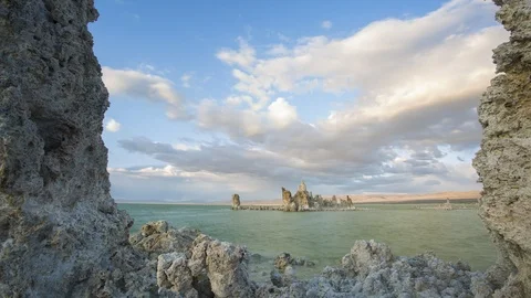 Mono Lake Between Formations Fiery Sunset 4k Timelapse, CA Stock Footage 124819340