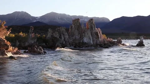 Mono Lake CA Waves And Tufa Formations Mountains Stock Footage 209344020