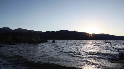 Mono Lake CA Waves And Tufa Formations Mountains Sunset Stock Footage 209687568