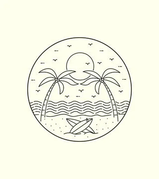 In mono line art, patch badge design, emblem design, T-Shirt Design Stock Illustration
