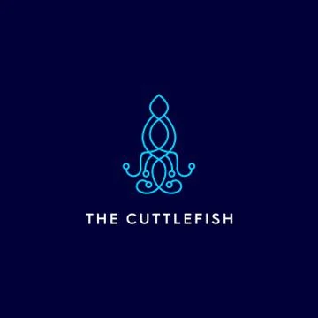 Mono line technology cuttle fish logo Illustrazione stock