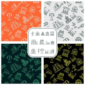 Mono line Town pattern background Stock Illustration