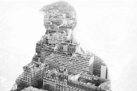 Monocghrome double exposure Stock Photos