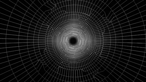 Monochrom neon lines rotating inside the tunnel while flying through it Stock Footage 99339082