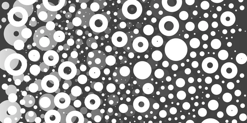 A monochromatic abstract pattern of bright white overlapping circles and ri.. 스톡 일러스트