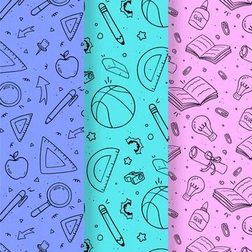 Monochromatic back to school patterns Stock Illustration