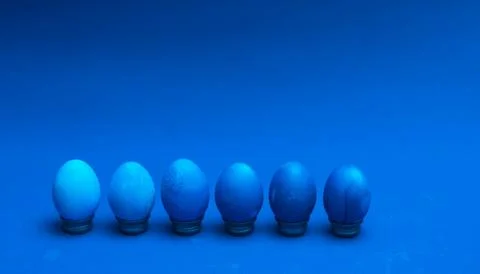 Monochromatic classic blue easter concept. dyed easter eggs Stock Photos