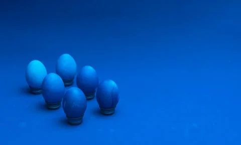 Monochromatic classic blue easter concept. isometric layout. painted easter e Stock Photos
