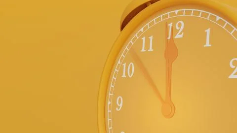 Monochromatic clock on yellow background, Break time idea concept. The beginning Illustrazione stock