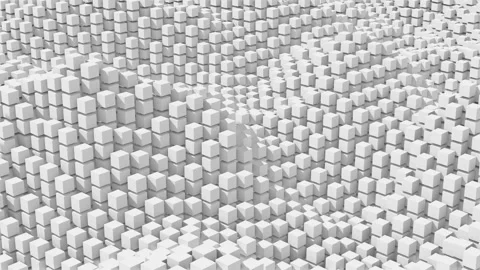 Monochromatic Cubic Landscape: White Cubes Rising and Falling Stock Footage 279806290