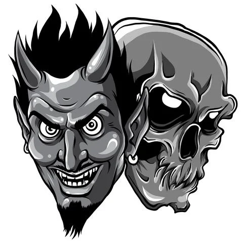 Monochromatic Demon Devil and skull Head Vector Illustration Stock Illustration