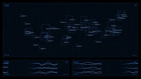 Monochromatic display: object movement/location tracking, graphs, readouts Stock-Footage 88221683