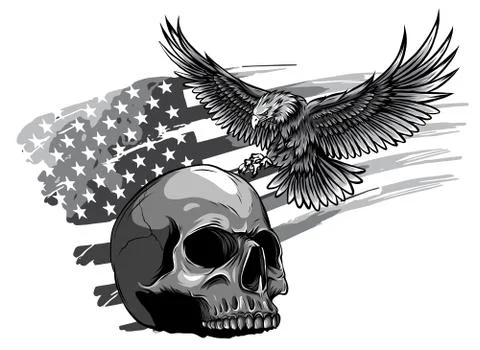 Monochromatic Eagle and Skull vector illustration design art Stock Illustration