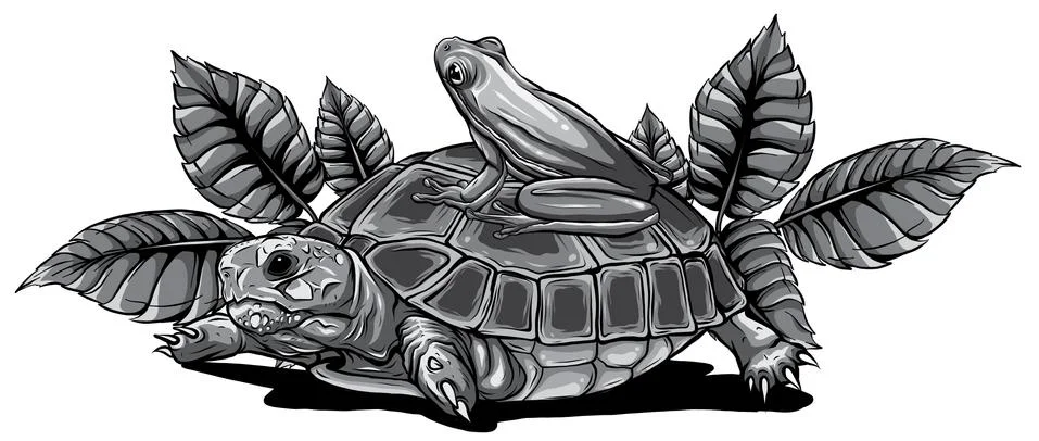 Monochromatic Frog and Turtle vector illustration graphics art イラスト素材