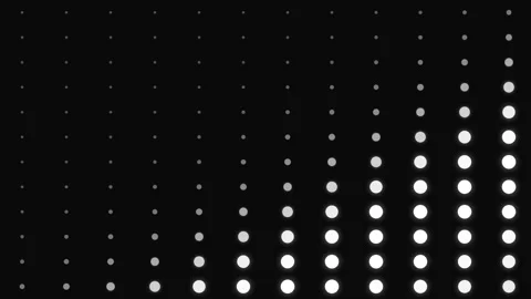A monochromatic grid of dots diminishing in size across a black background Stock Footage 339617415