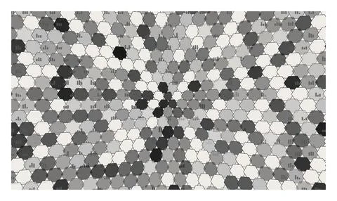 Monochromatic hexagonal mosaic with subtle data visualization elements. Stock Illustration