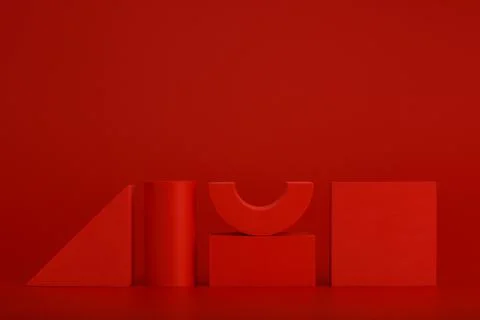 Monochromatic red abstract composition with geometric figures and space for text 스톡 사진
