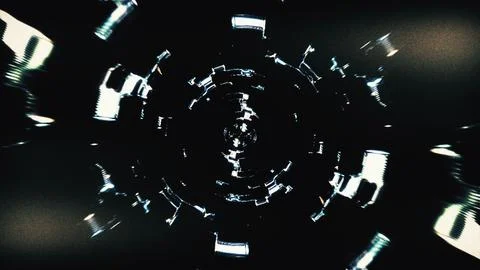Monochromatic SciFi Cyber Tunnel Loop Abstract Digital Corridor Illustrazione stock
