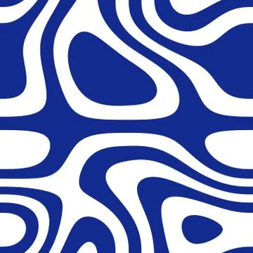 Monochromatic seamless line art pattern in navy blue color over white backgro Stock Illustration