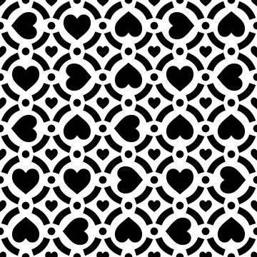 Monochromatic seamless pattern with bold black hearts and smaller heart acc.. Stock Illustration