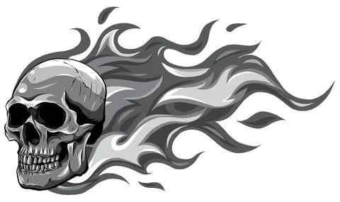 Monochromatic Skull on Fire with Flames Vector Illustration Stock-Illustration