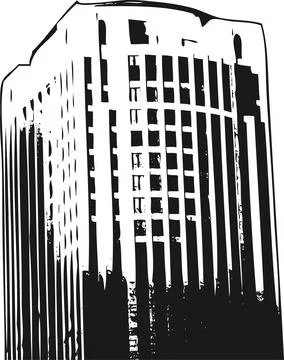 Monochromatic Skyscraper Facade with Grid Pattern, Urban Architecture Stock Illustration