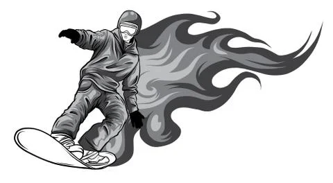 Monochromatic Snowboarder crow on fire vector illustration art Stock Illustration