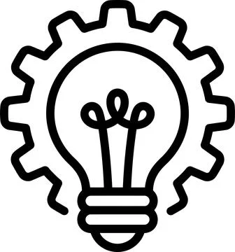 A monochromatic vector icon depicting a light bulb integrated with a mechan.. Stock Illustration
