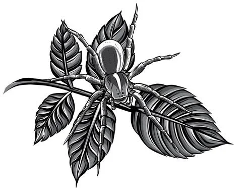 Monochromatic vector Illustration of a spider web in a rainforest Stock-Illustration