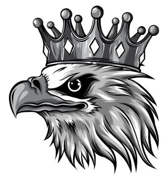Monochromatic The Vector logo queen of eagles. Cute crown print style eagle of 스톡 일러스트