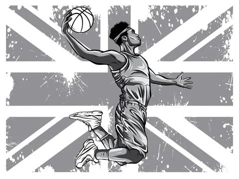 Monochromatic Vector watercolor silhouette basketball player illustration art Stock Illustration