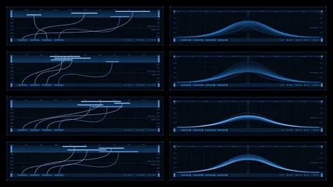 Monochromatic visual display: animated graphs, readouts, indicators Stock Footage 89345730
