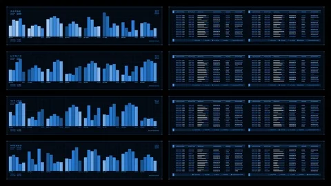 Monochromatic visual display: animated graphs, readouts, indicators Stock Footage