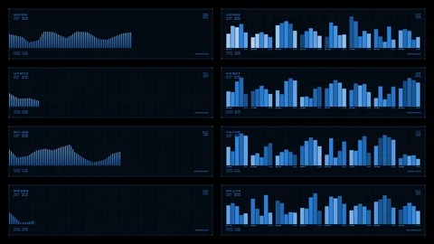 Monochromatic visual display: bar and line graphs, readouts, indicators Stock-Footage 88221930
