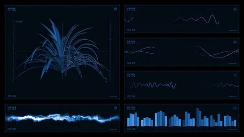 Monochromatic visual display: plant scan, graphs, readouts, indicators Stock Footage 88538570