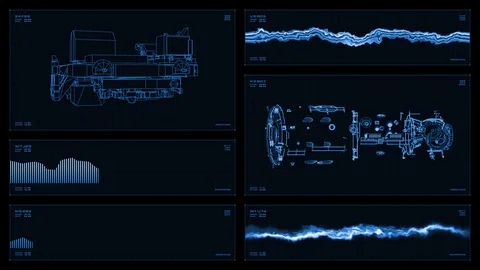 Monochromatic visual display: wireframes, graphs, readouts and indicators Stock Footage 88222032
