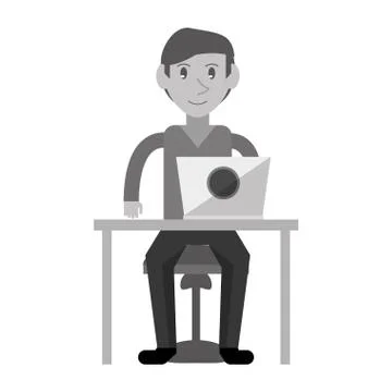 Monochromatic young man using laptop on desk イラスト素材