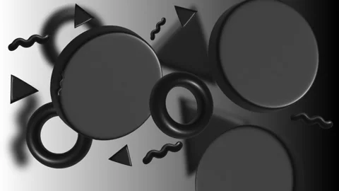 Monochrome 3D composition with black circles and geometric elements Stock Footage 320781770